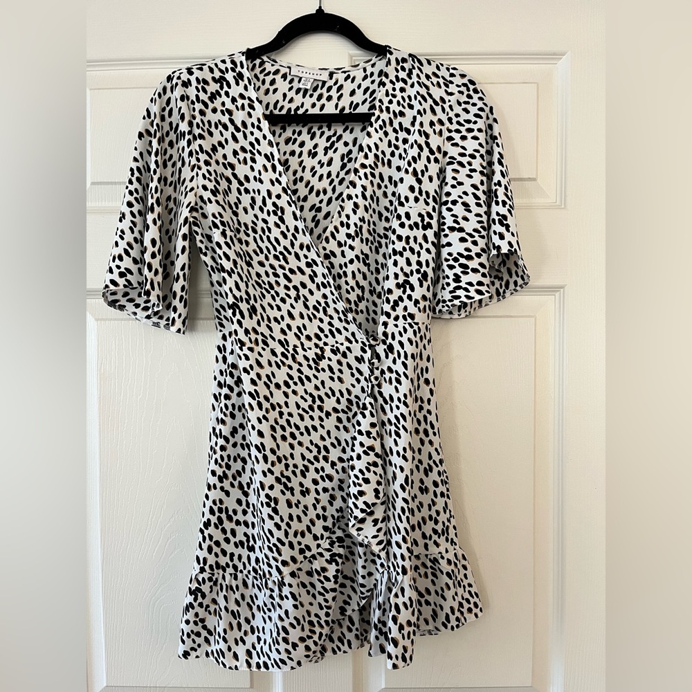 Top shop animal print white mini wrap dress